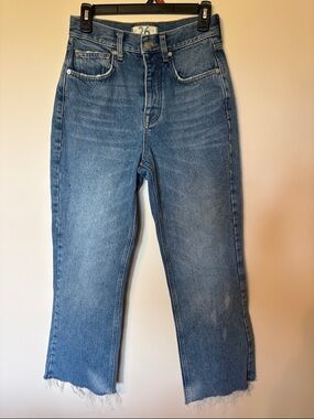 We The Free Blue Denim Jeans with Gold Stitching